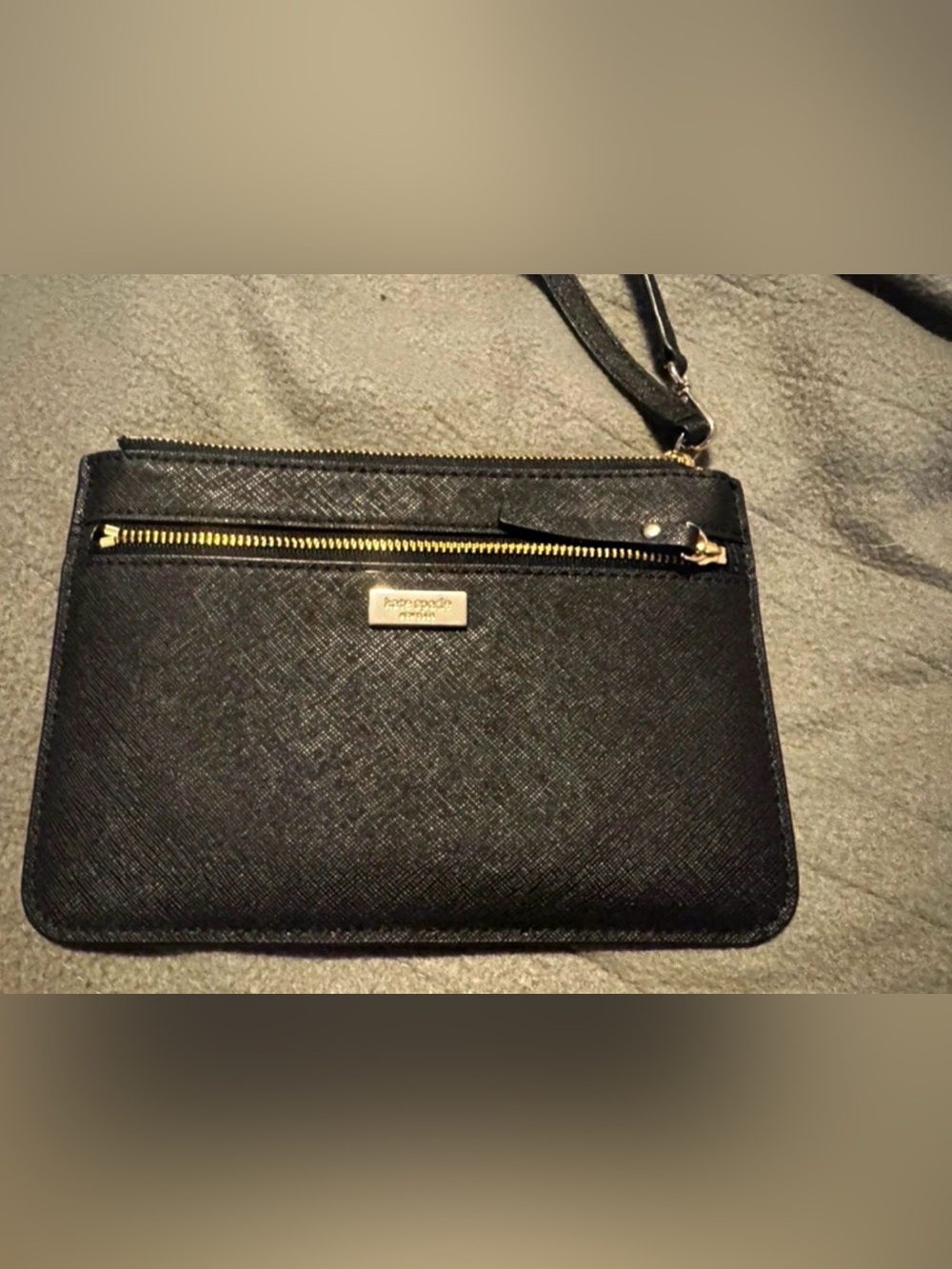 kate spade Black Saffiano Leather Wristlet with Gold Hardware